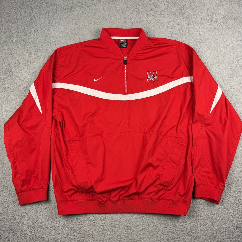 Nike Nebraska Corn Huskers Windbreaker Mens Large 1/4 Zip Pullover Clima-Fit Red
